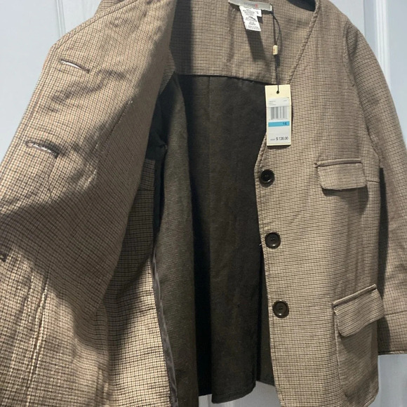 Studio M New Brown Wool Blend 3/4 Sleeves Collarless Blazer Jacket Size 16 - Picture 8 of 12